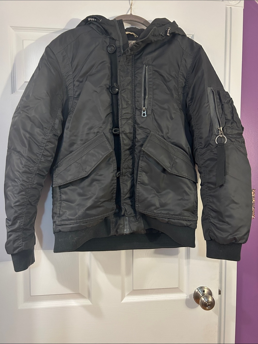 Jack & Jones Sz Medium Men's Black Hooded Bomber Jacket